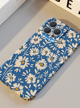 蓝底白色雏菊 适用苹果华为iPhone17ProMax手机保护外壳16 15Plus新款14 13情侣12 11女Pura80油画高级不撞壳