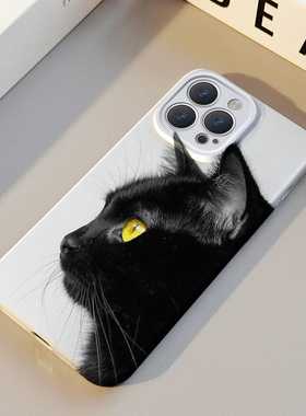 半脸黑猫 适用苹果华为iPhone17ProMax手机保护外壳16 15Plus新款14 13情侣12 11女Pura80呆萌可爱高级不撞壳