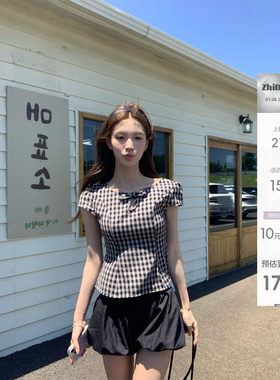 全棉蝴蝶结系带收腰显瘦上衣