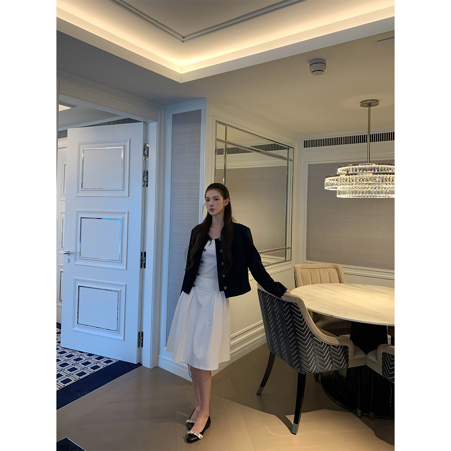 ZhiDaoLe 云边浅梦 白色法式口袋短裙温柔高腰防走光白色半身裙女