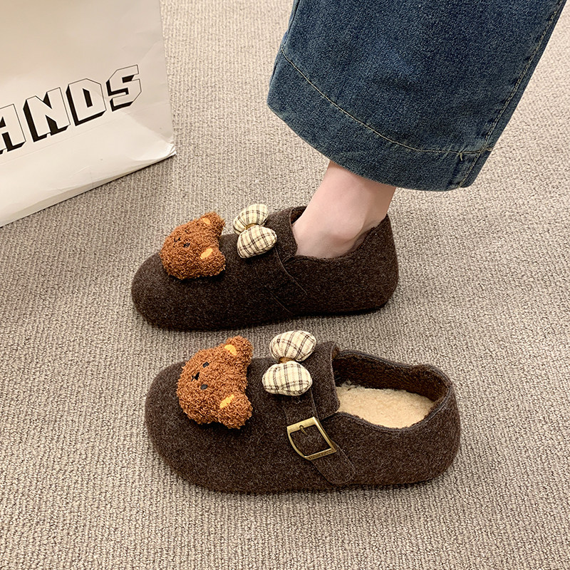 可爱卡通小熊勃肯鞋女2025冬季新款一脚蹬加绒保暖豆豆鞋毛毛棉鞋,女鞋,勃肯鞋/软木鞋,淘宝优惠券,粉丝福利购,淘宝优惠卷