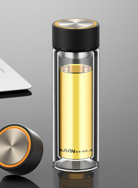 富光双层保温玻璃水杯男家用茶水分离大容量过滤泡茶杯子刻字定制