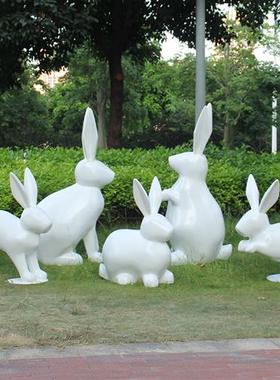 玻璃钢几何抽象切面卡通兔子雕塑户外园林景观小区地产装饰摆件大