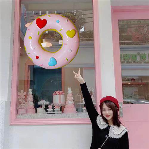 网红仿真卡通甜甜圈模型雕塑壁挂甜品蛋糕店奶茶店门头玻璃钢装饰