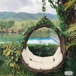 户外巴厘岛鸟巢秋千藤编沙发景区创意装 饰悬挂名宿吊床吊椅鸟巢椅