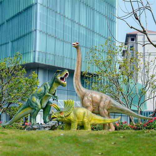 户外大型仿真恐龙雕塑模型玻璃钢霸王龙楼几何块面龙景区装饰摆件