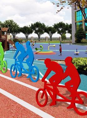 铁艺运动剪影人不锈钢骑自行车镀锌板雕塑学校体育馆广场户外摆件