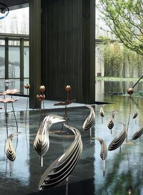 不锈钢镜面金属鱼雕塑酒店会所大堂别墅中庭风水鱼装饰品铁艺摆件