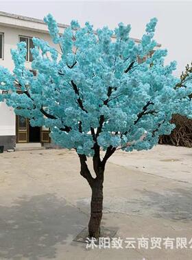 仿真蓝色樱花树商业街大型许愿树单枝室内仿真绿植盆景多层樱花树