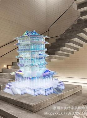 中国风阁楼古建筑房子透明亚克力四角凉亭酒店别墅摆件装饰艺术品