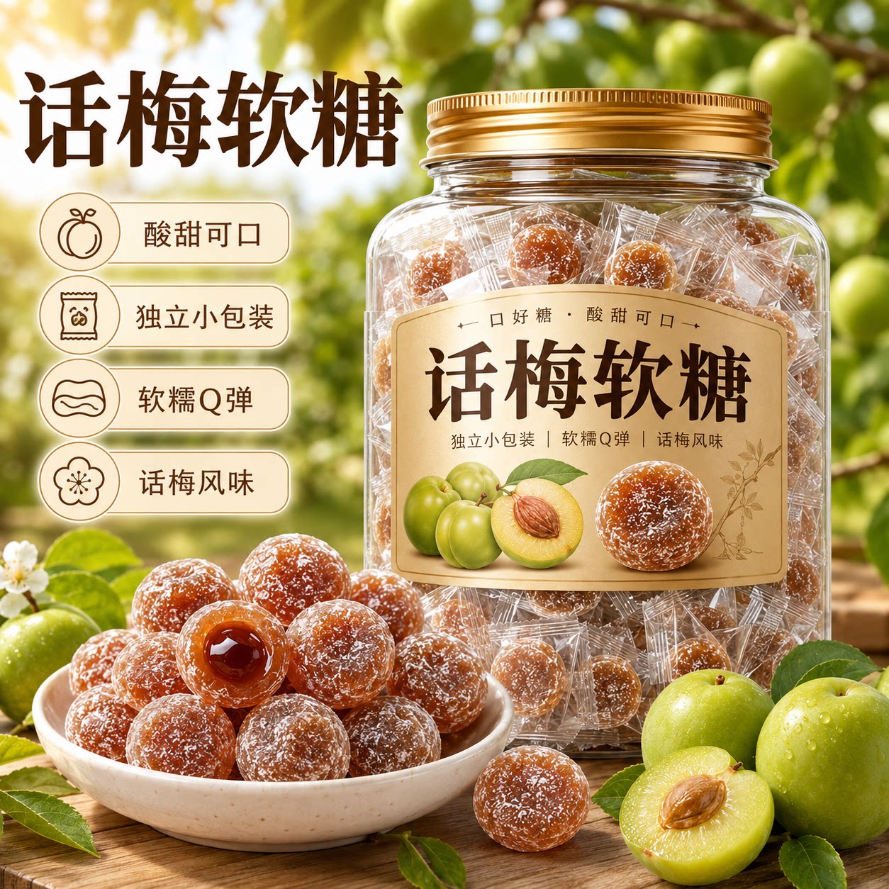 【广东老字号】加酸话梅软糖果独立包装酸味软糯酸甜解腻话梅糖果