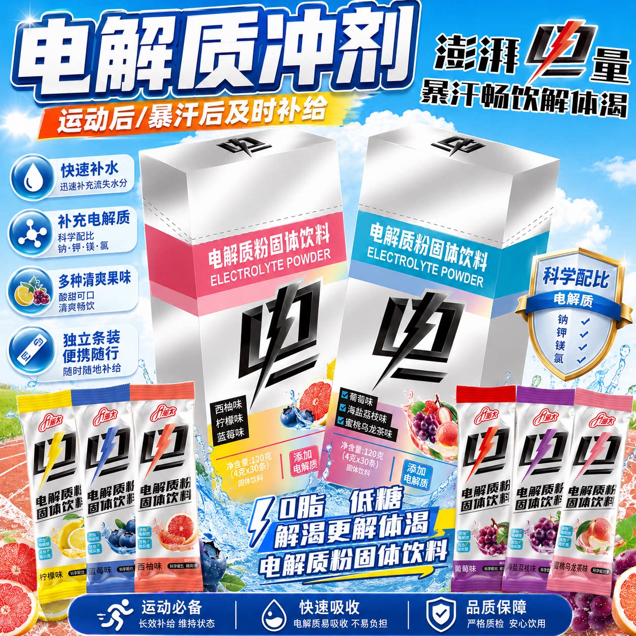 电解质冲剂运动饮料电解质粉跑步专用0糖健身葡萄糖补水固体饮料