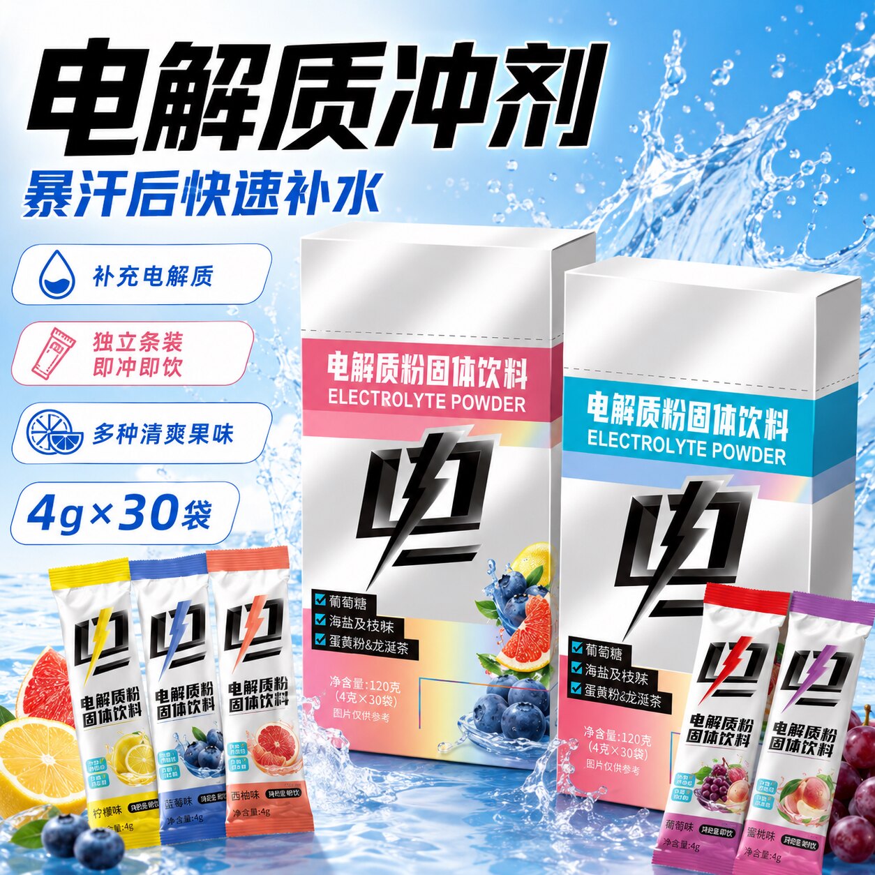电解质冲剂运动饮料电解质粉跑步专用0糖健身葡萄糖补水固体饮料