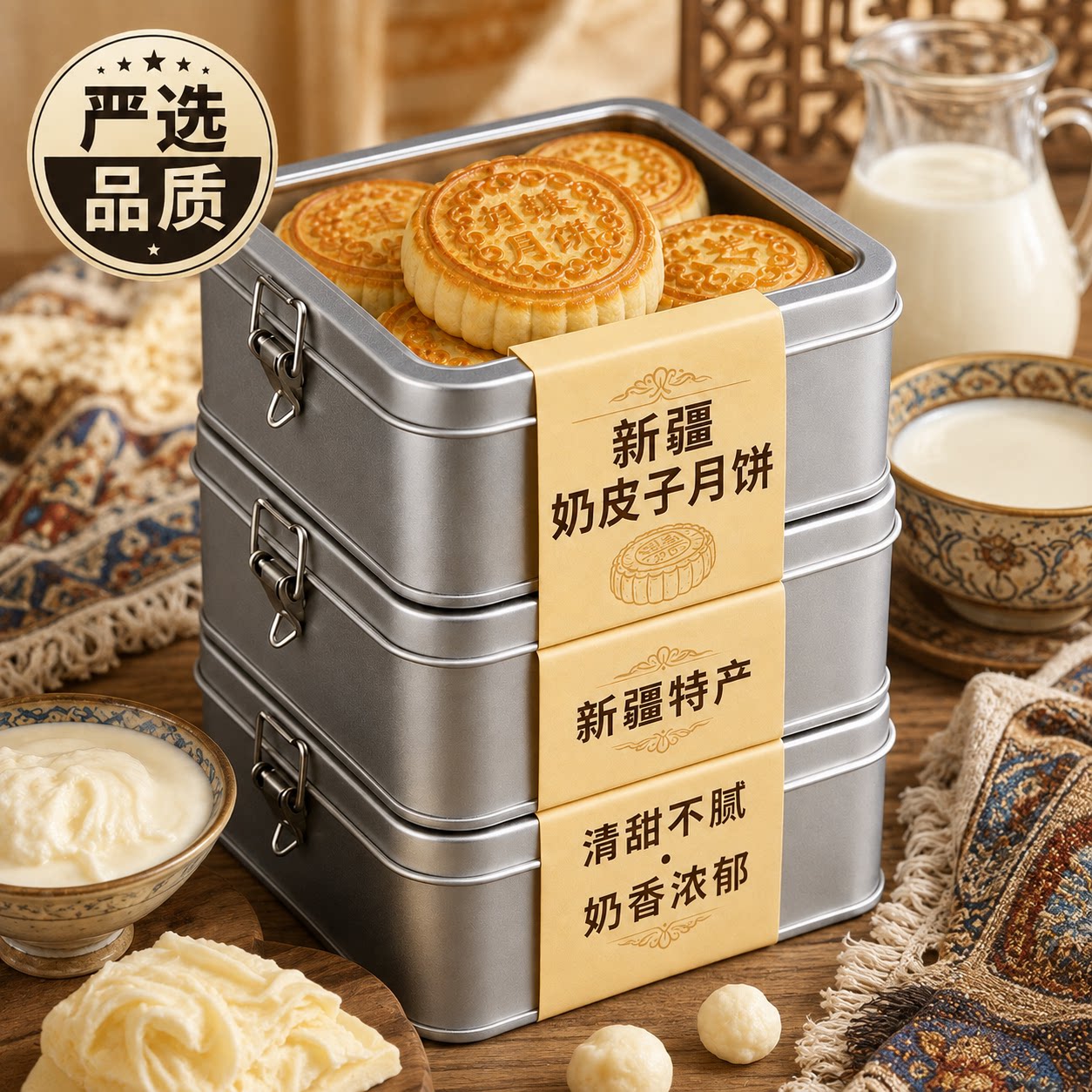 奶皮子月饼新疆特产手工月饼奶豆腐酸奶新疆糕点中秋节送礼奶制品