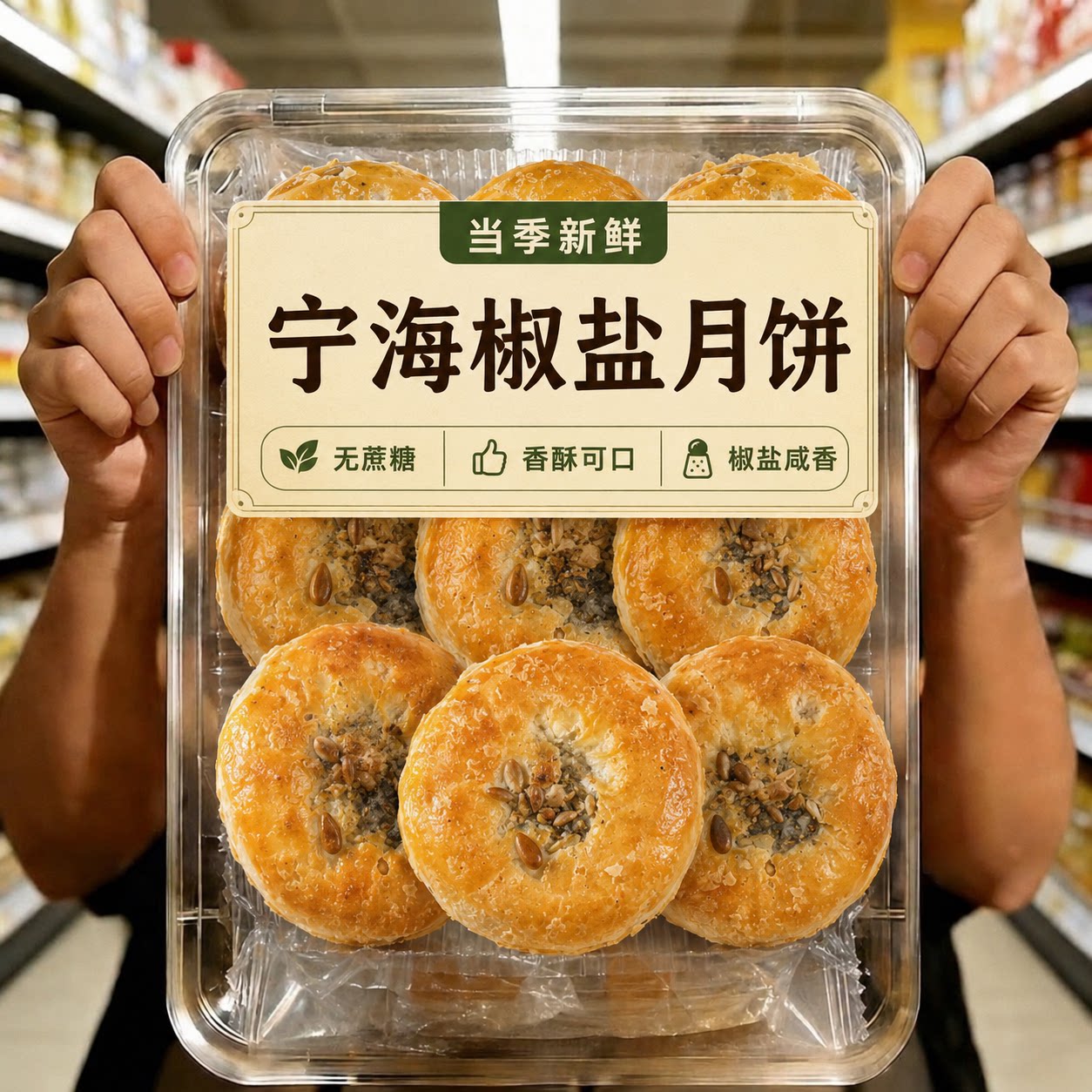 【老字号】宁海椒盐月饼官方旗舰店无蔗糖正宗椒盐香葱月饼中秋节