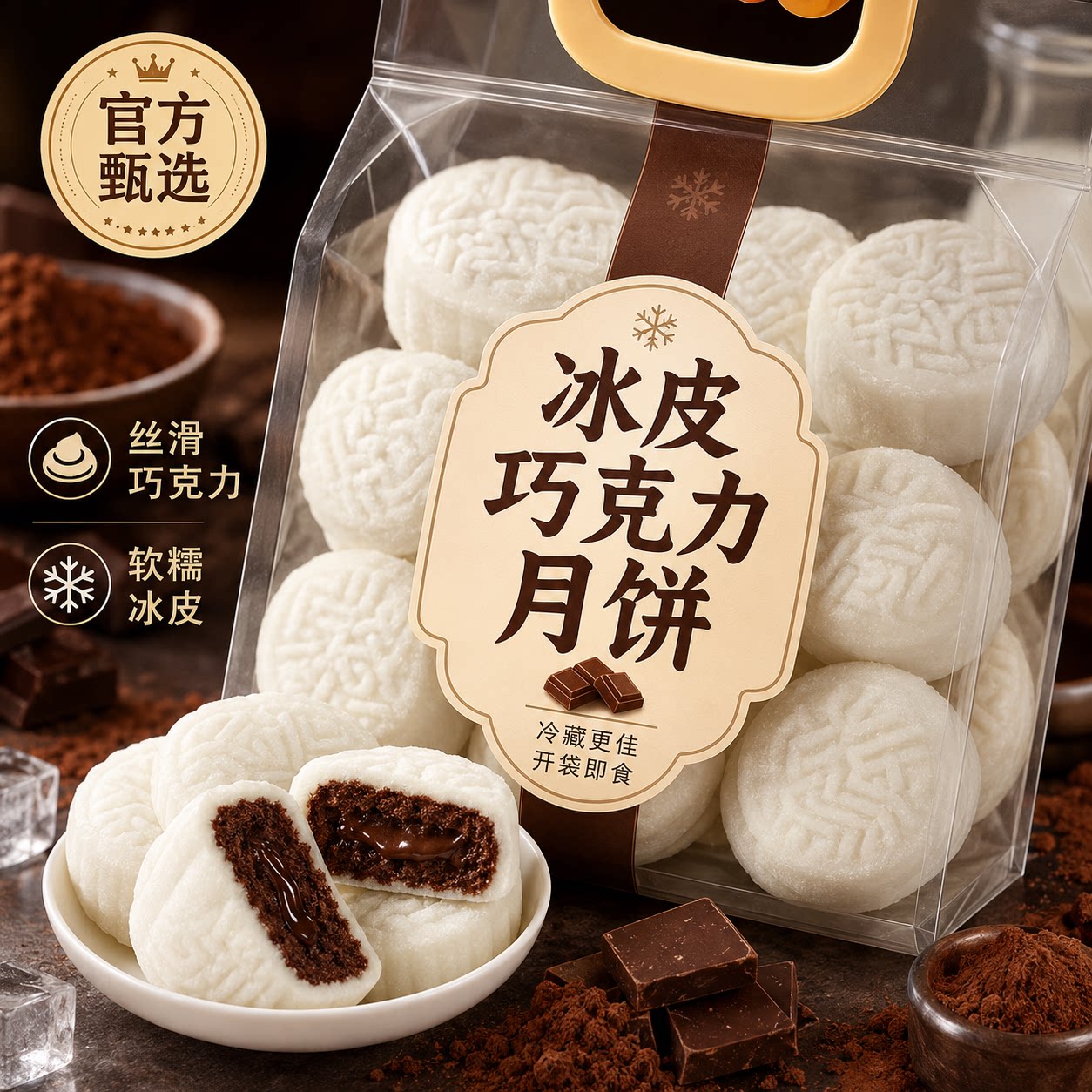 巧克力冰皮月饼流心冰淇淋月饼雪媚娘大福爆浆官方旗舰店中秋节礼