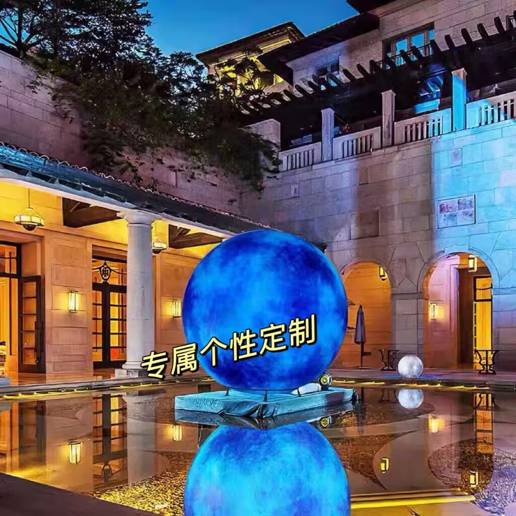 中秋节发光月球兔子PVC气模户外景区酒店门口升空悬挂月球灯模型