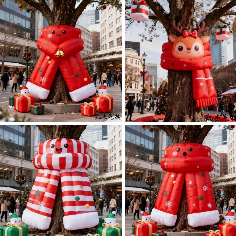 冬季圣诞卡通充气围巾气模户外景区商场网红创意街边大树装饰道具
