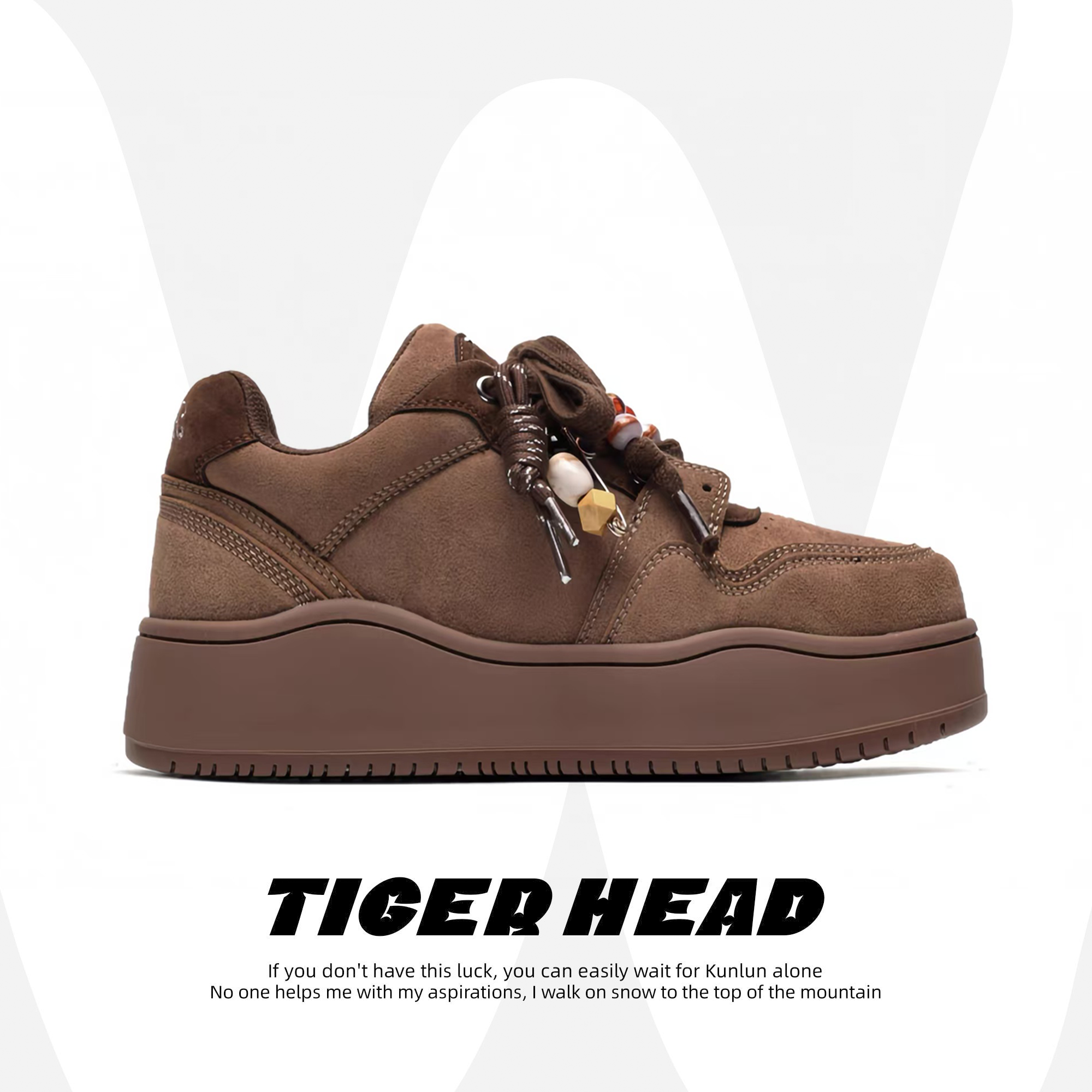 复古棕色厚底板鞋男女款原创情侣