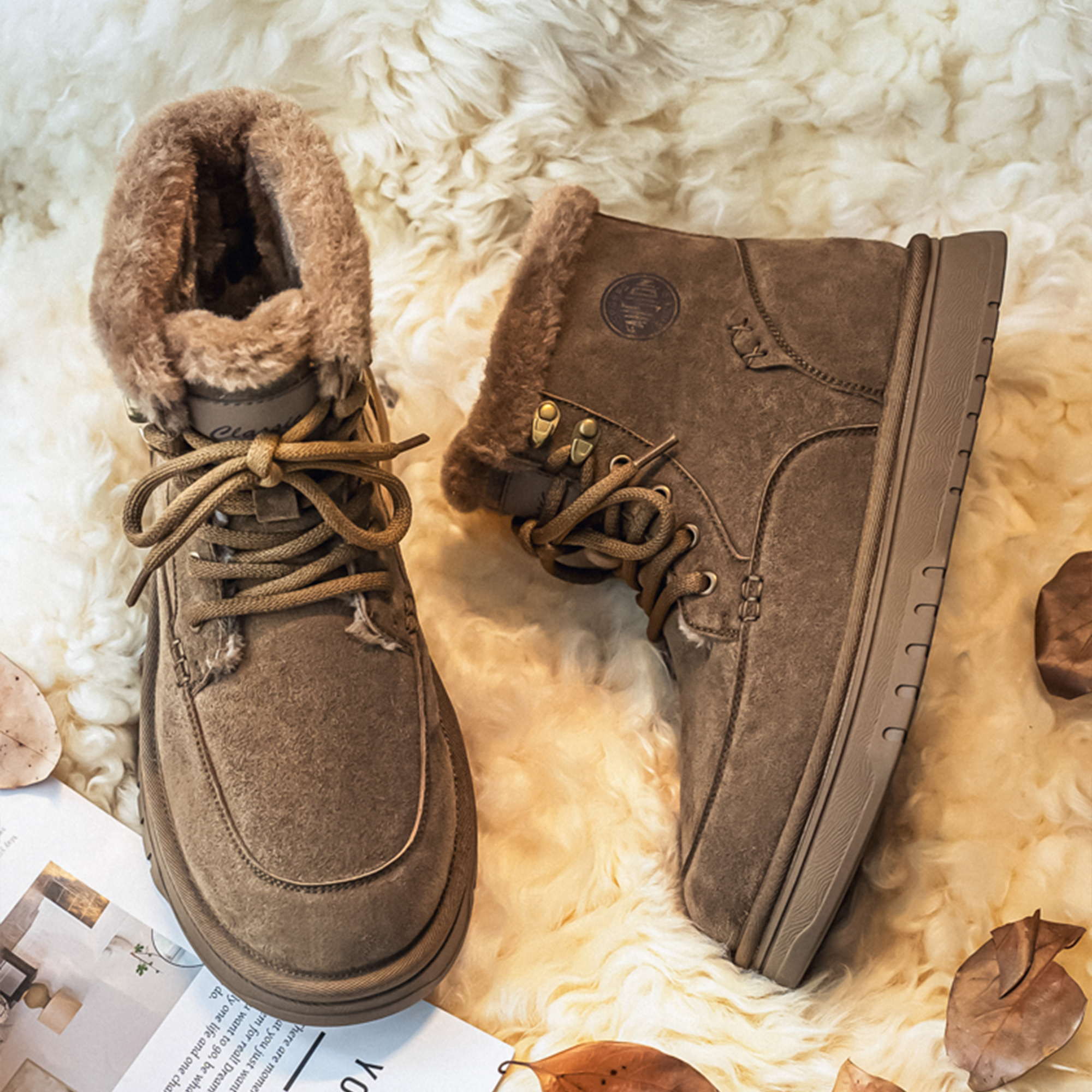 【明星同款】冬季厚底雪地靴男女款加绒加厚棉鞋工装马丁靴情侣鞋