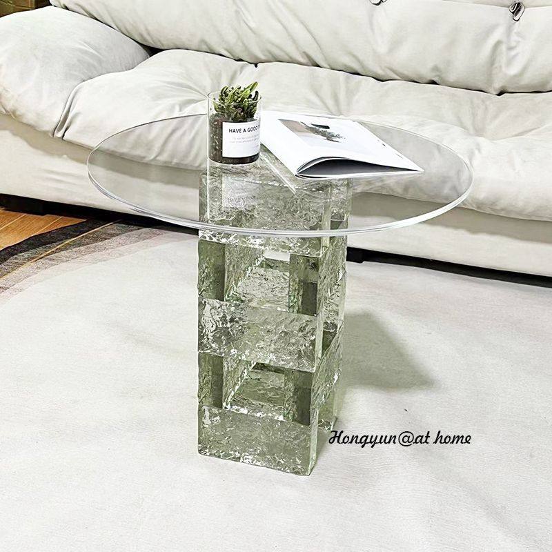 高透明亚克力板圆桌玻璃砖茶几沙发角几客厅边几卧室DIY圆形桌面