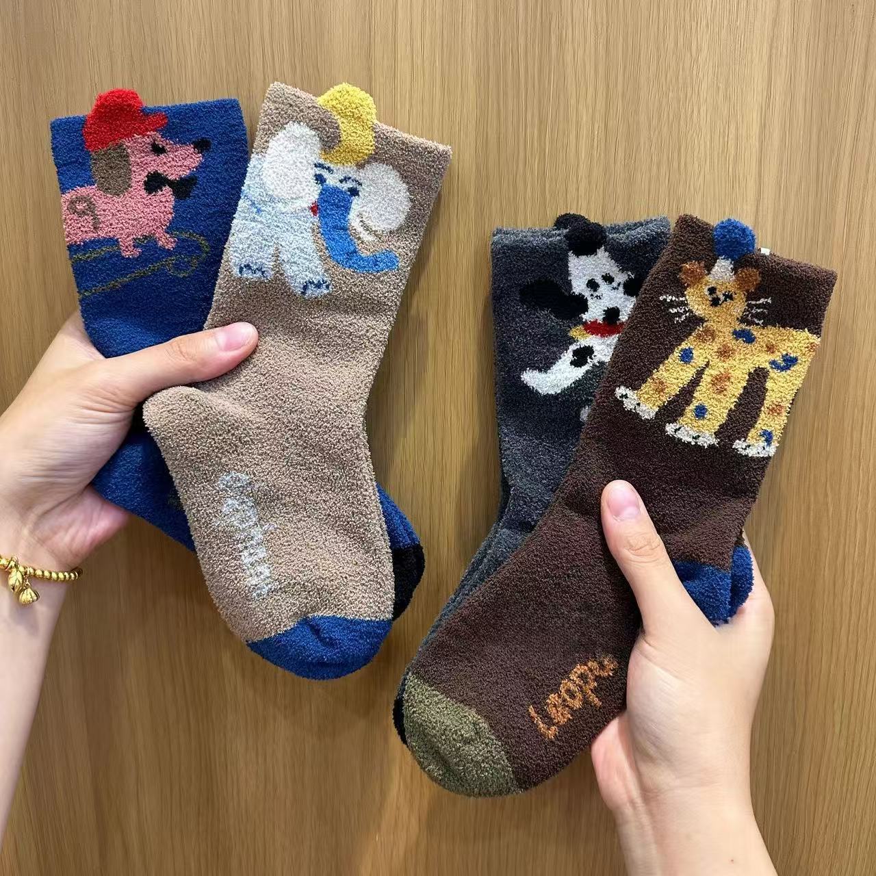 儿童袜子秋冬加厚保暖中筒男童半边冬季绒袜宝宝卡通可爱长袜加厚