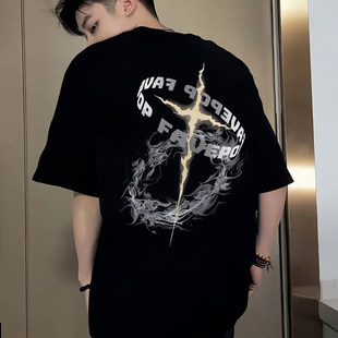 纯棉百搭上衣 T恤男宽松重磅oversize半袖 美式 高街风字母印花短袖