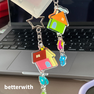 原创设计彩色透明亚克力钥匙扣挂件包包挂饰手帐本挂饰小众设计感