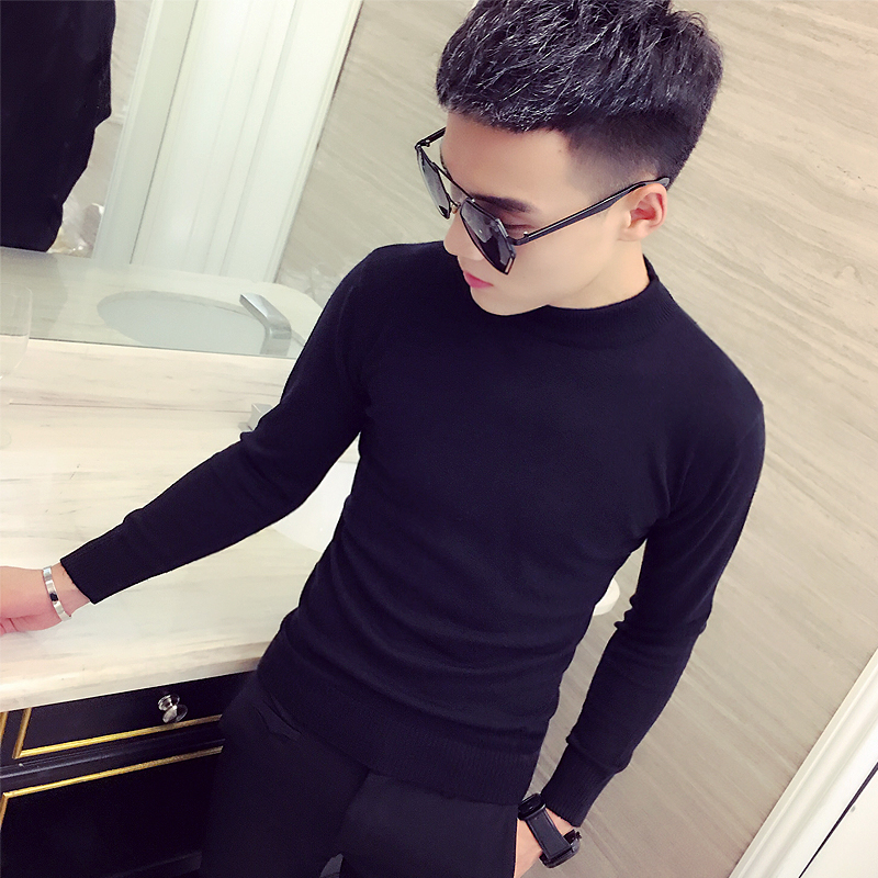 小码半高领纯色青年紧身羊毛衫