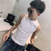 Anh chàng tâm linh không tay áo thun nam cổ tròn thêu ngắn S số XS Slim vest mồ hôi vest đáy mùa hè - Lót