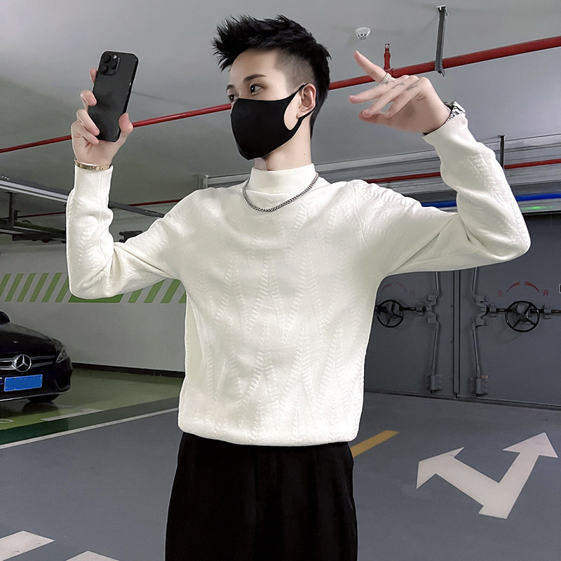 社会小伙套头修身中领毛衣小码男装155矮小个子S号XS提花针织衫秋