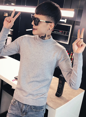 社会小伙秋冬半高领毛衣男小码矮个子S号XS加绒修身打底针织衫155