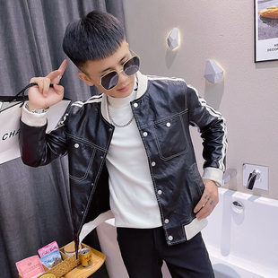 155小个子机车外套S 夹克XS码 25秋冬修身 皮衣男社会小伙棒球领短款