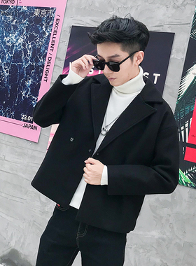 冬季短款风衣男韩版矮小个子XS修身毛呢大衣155小码S号呢子外套潮