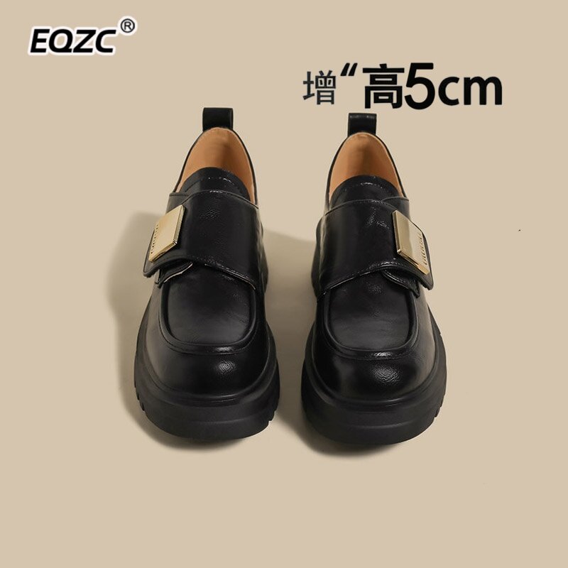 厚底魔术贴黑色乐福鞋女2026四季