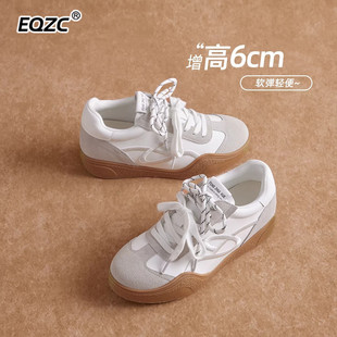 eqzc高端运动休闲鞋女款2026春夏新款内增高德训鞋松糕厚底小白鞋