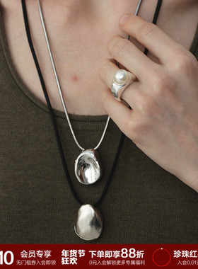 SOFT ROOM石砚异形双面黑绳长项链锁骨链吊坠可打开极简小众设计