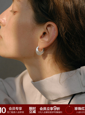 SOFT ROOM陶罐耳环刺绣拉丝肌理复古配饰小众简约女高级纯银耳针