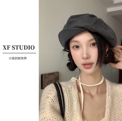 【XF STUDIO】2024秋冬新款素版一帽三戴多种戴法蓓蕾八角帽
