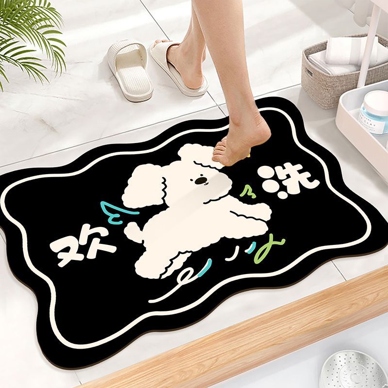 卡通黑粉色软矽藻泥浴室吸水地垫化妆室门口速乾高颜值厕所脚垫