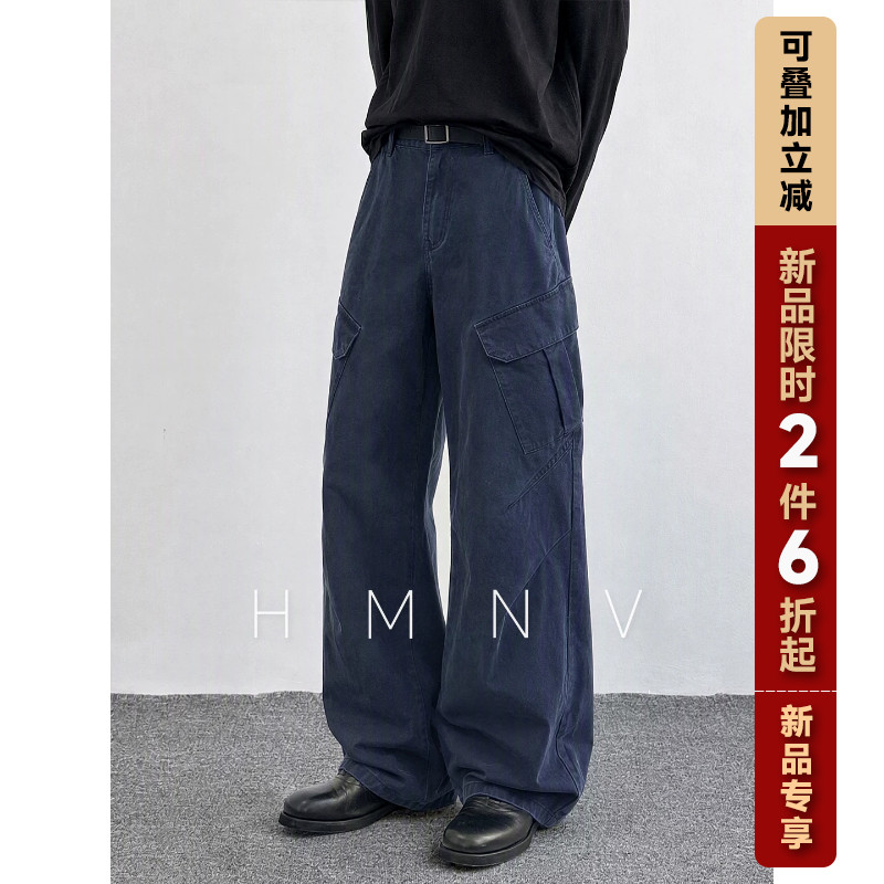 HMNV美式复古多口袋解构高街工装裤男女弧形宽松慵懒休闲裤潮牌图片
