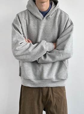 HMN Studio廓感基础短款纯色连帽卫衣美式复古宽松百搭休闲套头衫