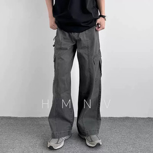 HMN Studio日系复古水洗做旧工装裤百搭宽松直筒阔腿休闲裤男