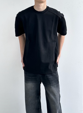 HMN Studio美式复古300g重磅纯色短袖t恤男宽松简约cleanfit打底