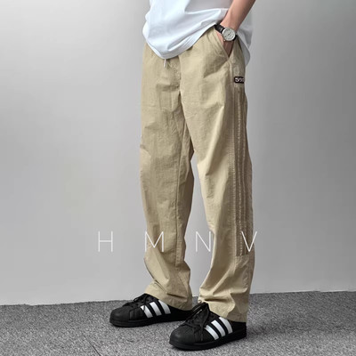 HMN Studio卡其条纹男夏季薄款尼龙速干工装裤直筒运动休闲长裤