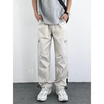 HMN Studio美式褶皱伞兵工装裤男薄款速干运动裤宽松直筒休闲裤