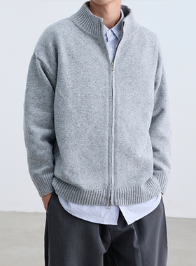 HMN Studio美式复古立领双头拉链开衫毛衣外套男女潮牌针织衫上衣