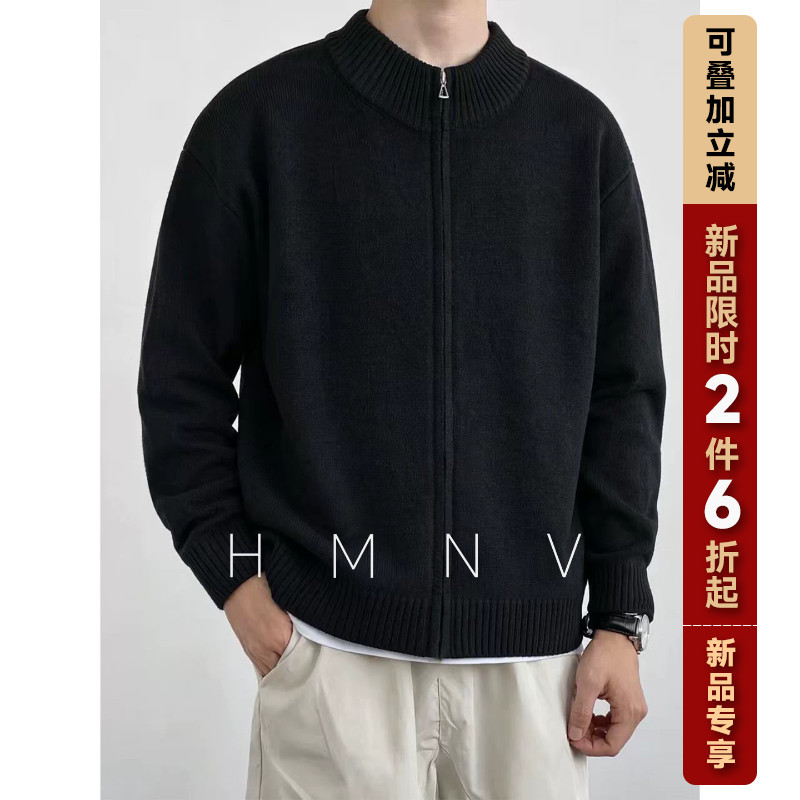 HMNV经典秋冬新款立领拉链开衫毛衣男女潮牌宽松情侣针织外套图片