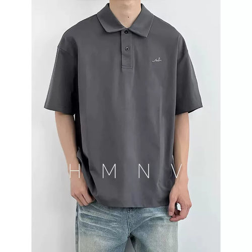 HMN Studio日系复古索罗娜翻领POLO衫凉感运动休闲宽松短袖T恤男