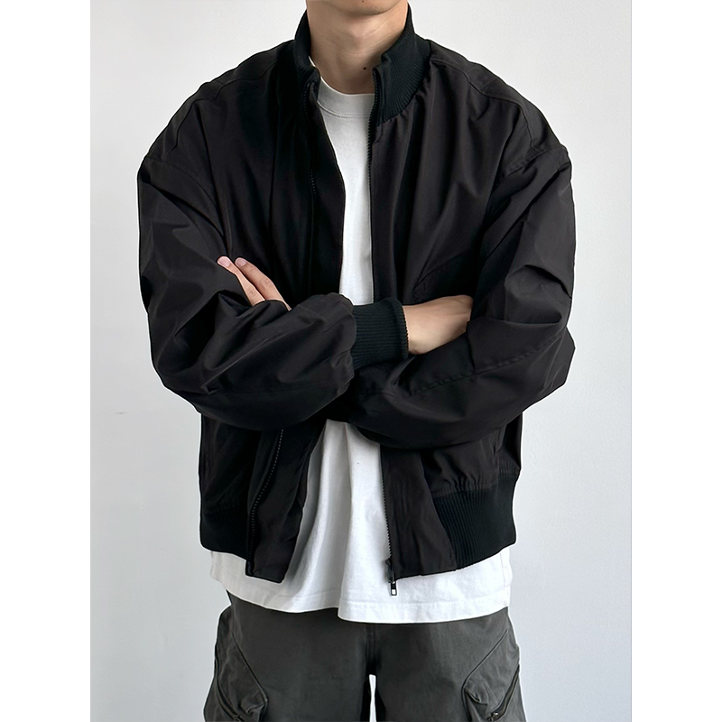 HMN Studio飞行员夹克cleanfit男秋季痞帅立领外套美式高街棒球服